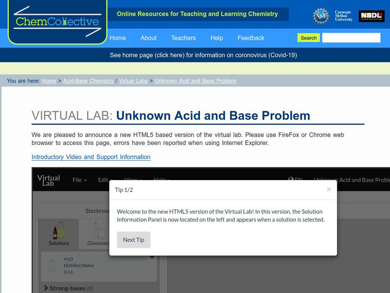 Chem Collective: Unknown Acid and Base Problem Activity