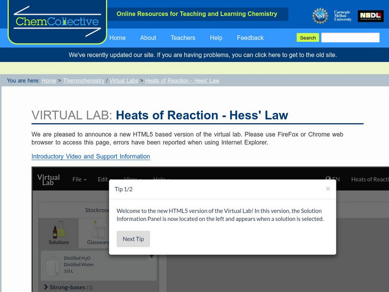 Chem Collective: Heats of Reaction: Hess's Law Activity Chem Collective: Heats of Reaction: Hess's Law Activity