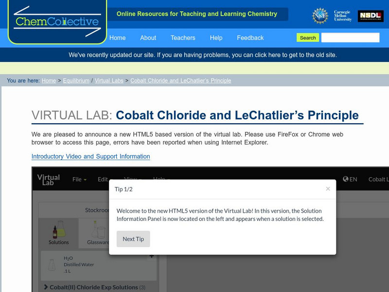 Chem Collective: Cobalt Chloride and Le Chatlier's Principle Activity Chem Collective: Cobalt Chloride and Le Chatlier's Principle Activity