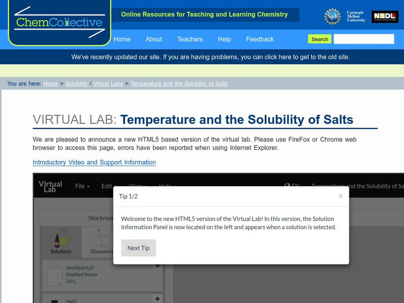 Chem Collective: Temperature and the Solubility of Salts Activity Chem Collective: Temperature and the Solubility of Salts Activity