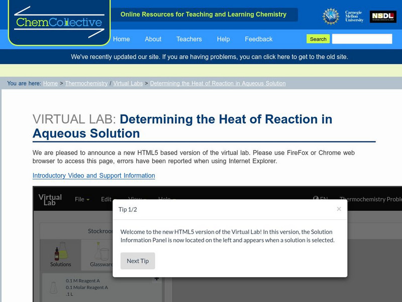 Chem Collective: Determining the Heat of Reaction in Aqueous Solution Activity Chem Collective: Determining the Heat of Reaction in Aqueous Solution Activity