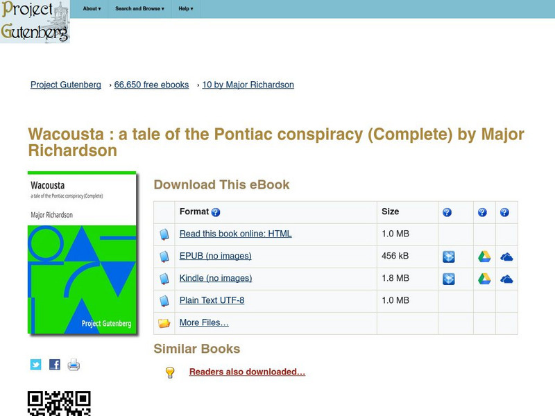 Project Gutenberg: Wacousta: A Tale of the Pontiac Conspiracy eBook