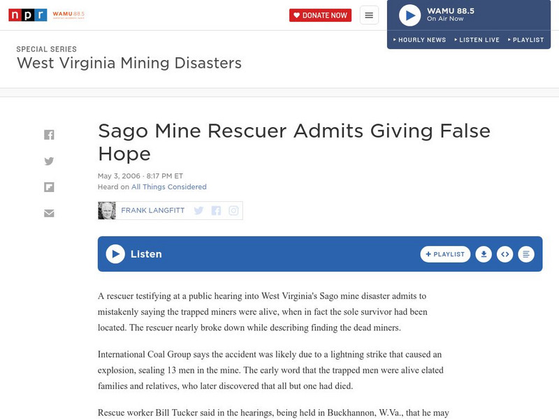 Npr: The Sago Mine Disaster Audio Npr: The Sago Mine Disaster Audio