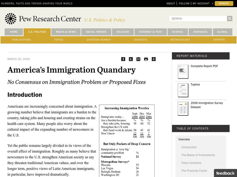 The Pew Research Center: America's Immigration Quandary Article The Pew Research Center: America's Immigration Quandary Article
