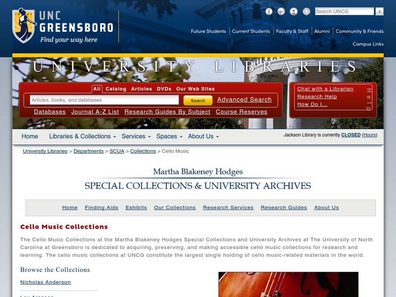 Unc Greensboro: Cello Music Collections Website Unc Greensboro: Cello Music Collections Website
