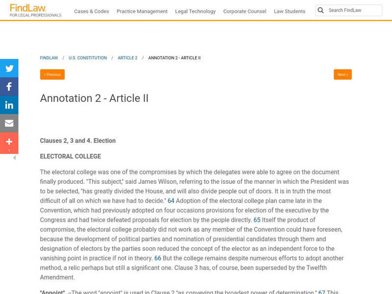 Find Law: Annotation 2: Article Ii: Electoral College Activity Find Law: Annotation 2: Article Ii: Electoral College Activity