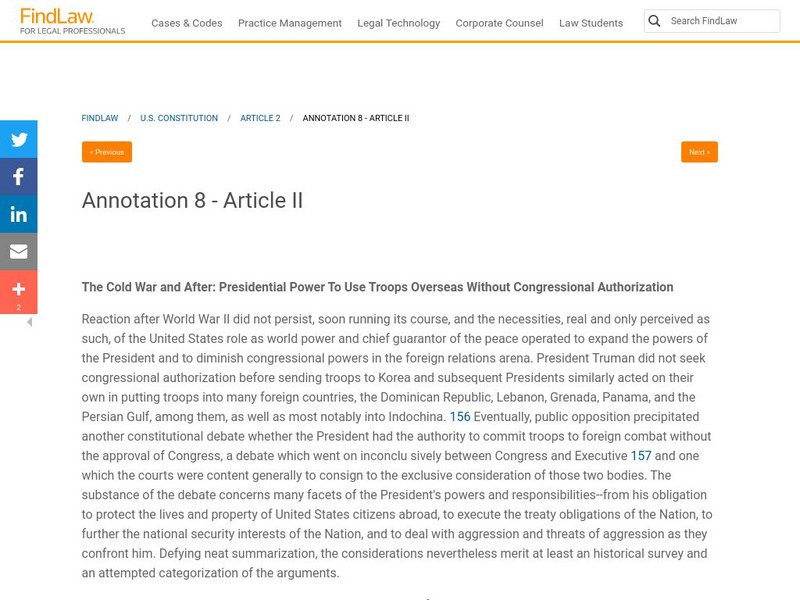 Find Law: Article Ii: Presidential Power to Use Troops Activity Find Law: Article Ii: Presidential Power to Use Troops Activity