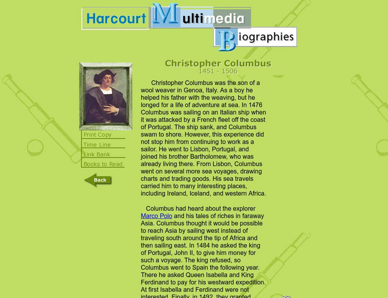 Harcourt: Biographies: Christopher Columbus [English] Website