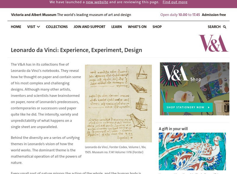 Victoria and Albert Museum: Leonardo: Experiment, Experience, Design Article Victoria and Albert Museum: Leonardo: Experiment, Experience, Design Article