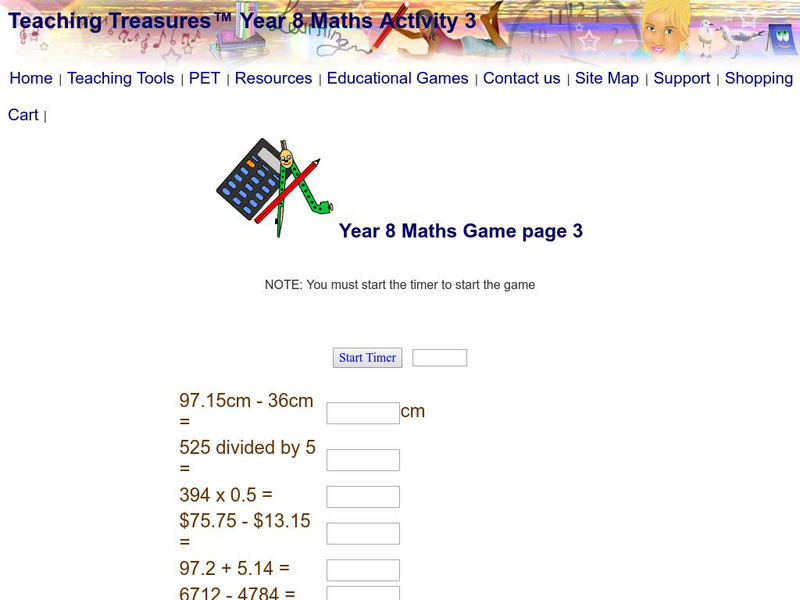 Teaching Treasures: Year Eight Timed Mental Math Activity Teaching Treasures: Year Eight Timed Mental Math Activity