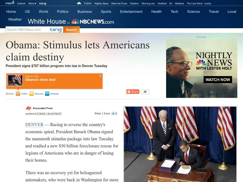 Nbc News: Obama: Stimulus Lets Americans Claim Destiny Instructional Video Nbc News: Obama: Stimulus Lets Americans Claim Destiny Instructional Video