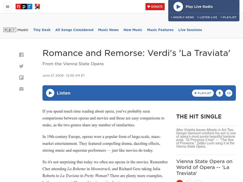 Npr: World of Opera: Romance and Regret: Verdi's "La Traviata" Audio Npr: World of Opera: Romance and Regret: Verdi's "La Traviata" Audio