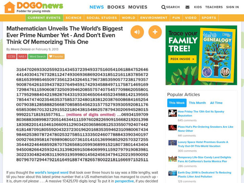 Dogo News: Week of 2 11 13: Mathematician Unveils World's Biggest Prime Number Website Dogo News: Week of 2 11 13: Mathematician Unveils World's Biggest Prime Number Website