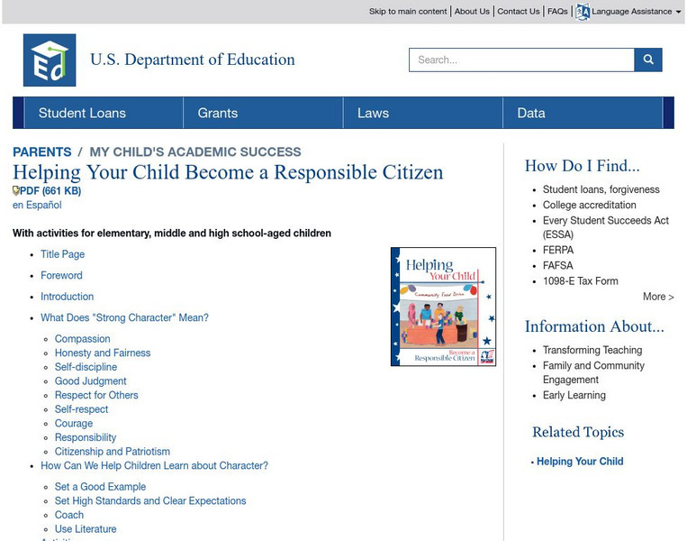 U.s. Department of Education: Helping Your Child Become a Responsible Citizen Website U.s. Department of Education: Helping Your Child Become a Responsible Citizen Website