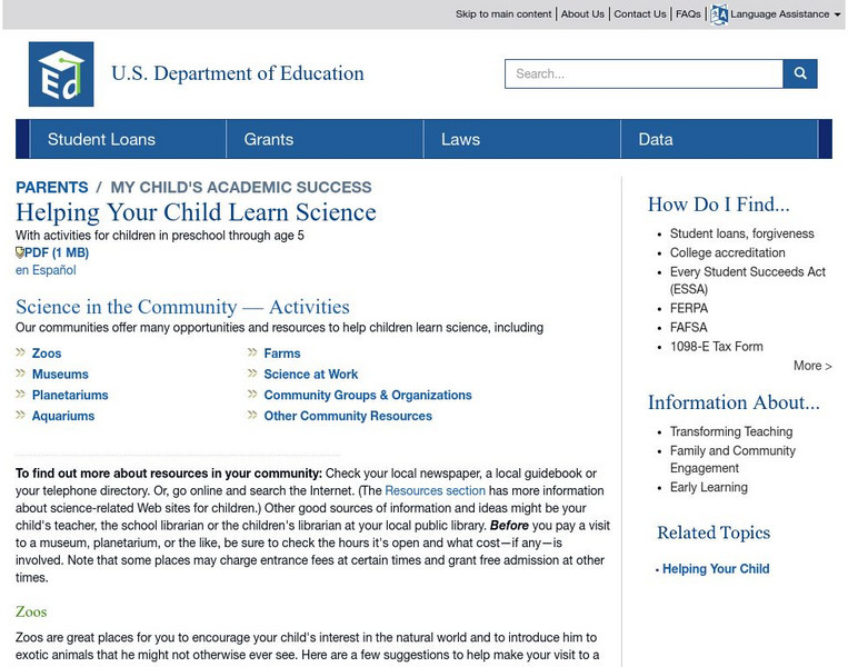 U.s. Department of Education: Helping Your Child Learn Science Website U.s. Department of Education: Helping Your Child Learn Science Website