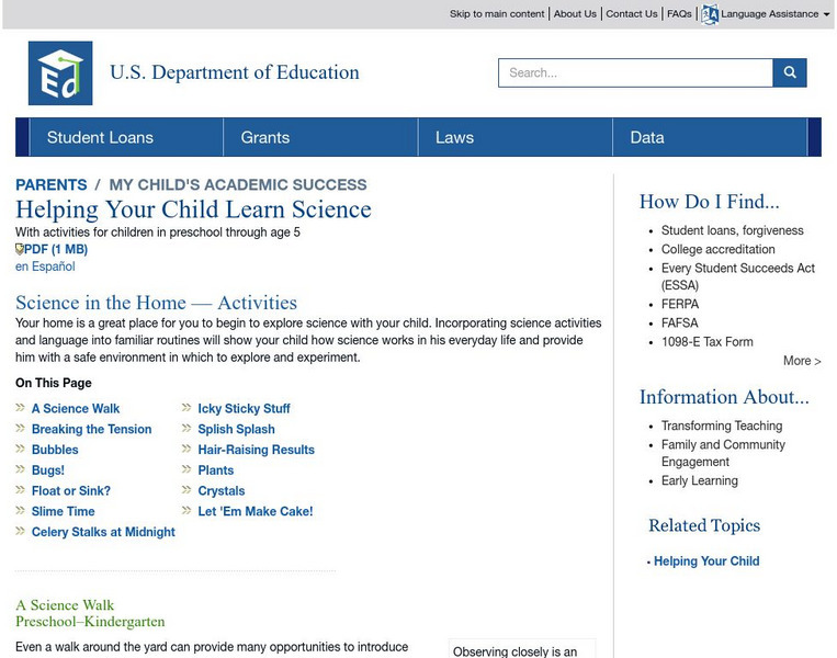 U.s. Department of Education: Science in the Home Activities Website U.s. Department of Education: Science in the Home Activities Website
