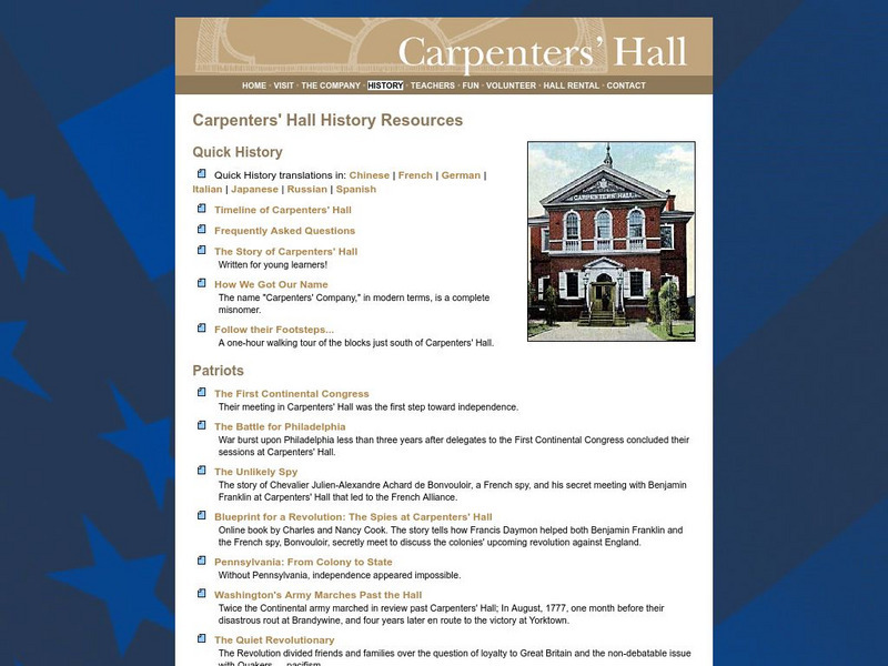 U.s. History: Carpenters' Hall Website U.s. History: Carpenters' Hall Website