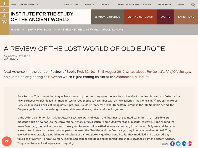 Institute for the Study of the Ancient World: Lost World of Old Europe Article Institute for the Study of the Ancient World: Lost World of Old Europe Article