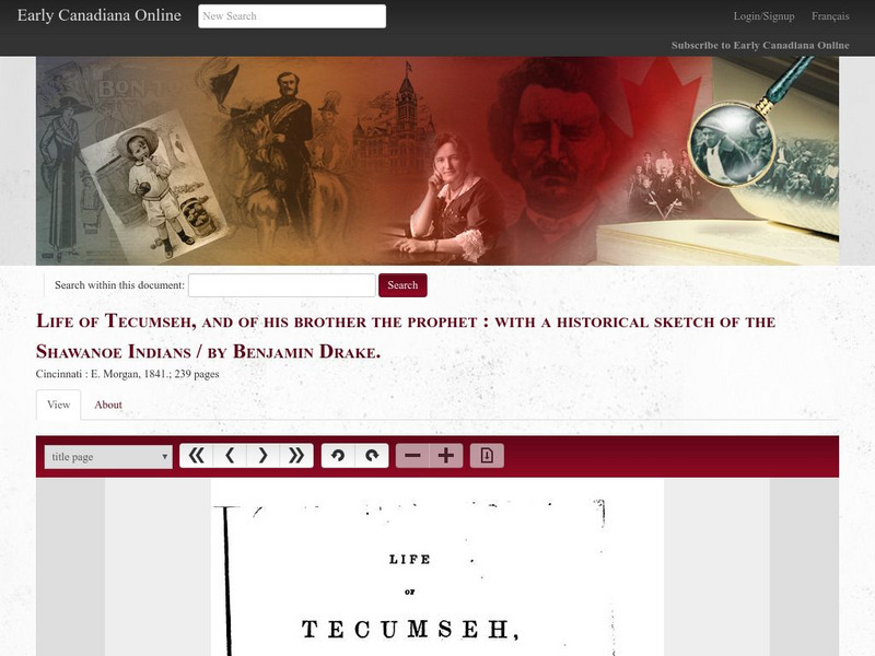 Early Canadiana Online: Life of Tecumseh and of His Brother the Prophet Primary Early Canadiana Online: Life of Tecumseh and of His Brother the Prophet Primary