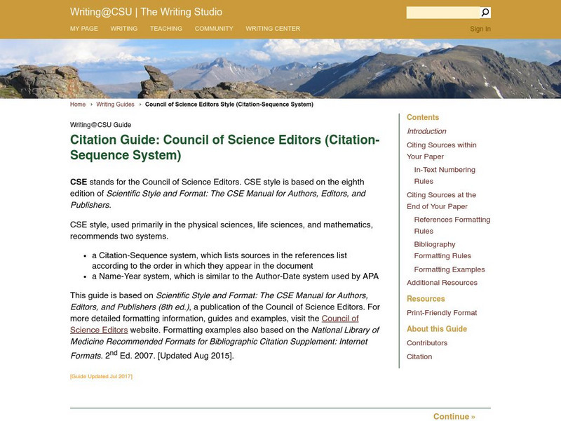 Colorado State University: Citation Guide Website Colorado State University: Citation Guide Website