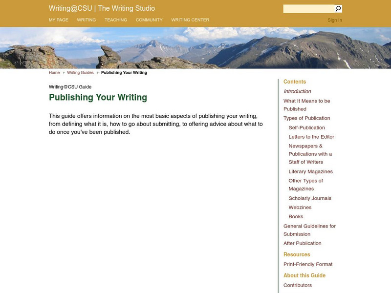 Colorado State Writing Center: Publishing Your Writing Handout Colorado State Writing Center: Publishing Your Writing Handout
