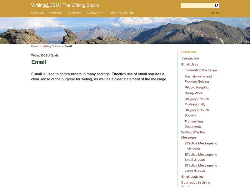 Colorado State Writing Center: Overview: Email Activity Colorado State Writing Center: Overview: Email Activity