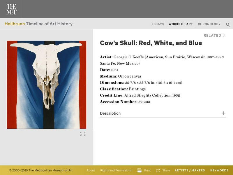 Metropolitan Museum of Art: Cow's Skull: Red, White, and Blue by Georgia O'keefe Graphic Metropolitan Museum of Art: Cow's Skull: Red, White, and Blue by Georgia O'keefe Graphic