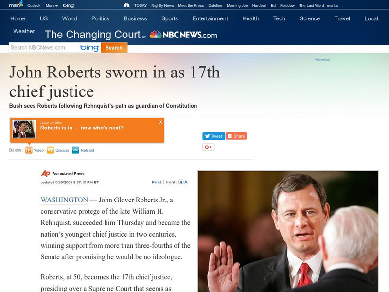 Nbc News: John Roberts Sworn in as 17th Chief Justice Instructional Video Nbc News: John Roberts Sworn in as 17th Chief Justice Instructional Video