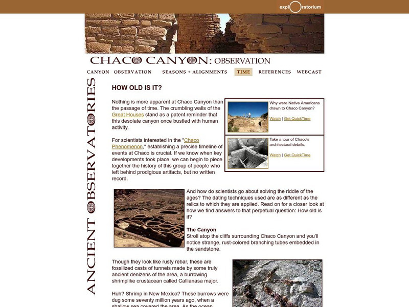 Exploratorium: Chaco Canyon: Observation: How Old Is It? Website Exploratorium: Chaco Canyon: Observation: How Old Is It? Website