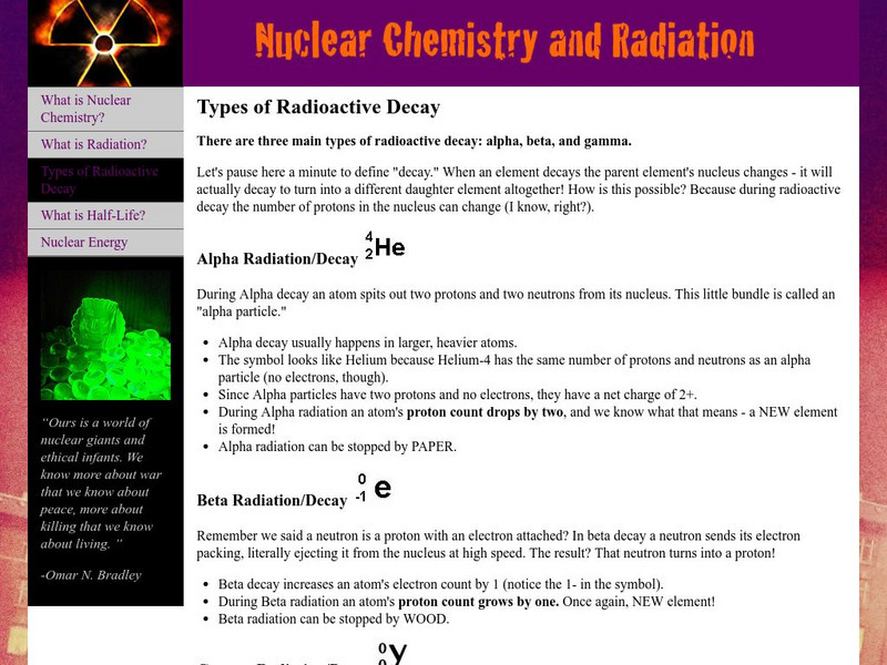 Boise State: Nuclear Chemistry and Radiation: Types of Radioactive Decay Article Boise State: Nuclear Chemistry and Radiation: Types of Radioactive Decay Article