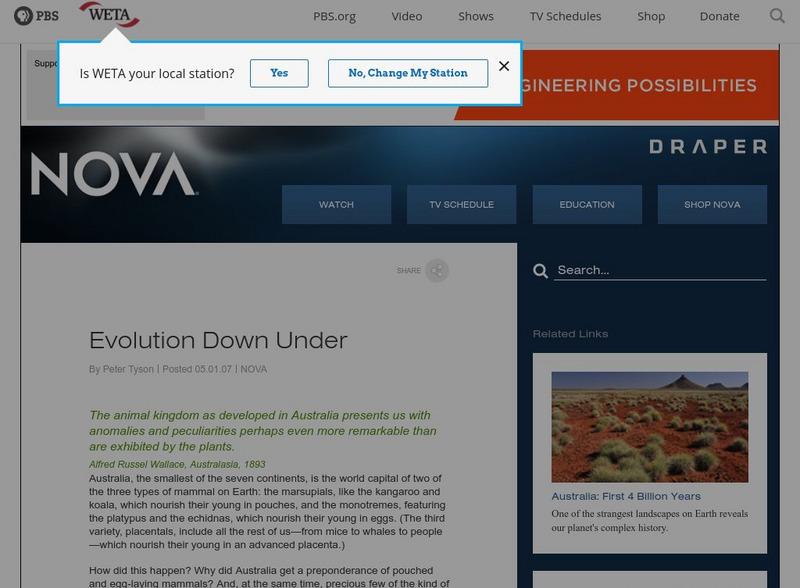 Nova: Evolution Down Under Handout Nova: Evolution Down Under Handout