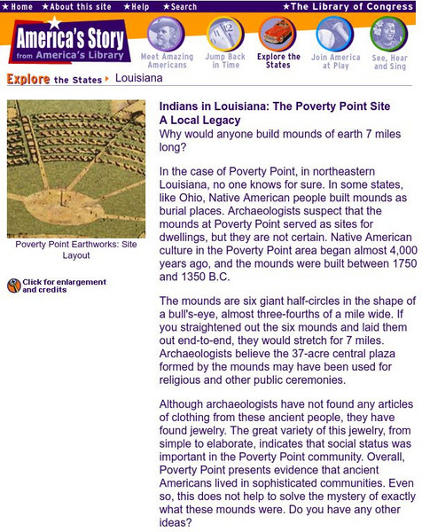 Loc: America's Story: Indians in Louisiana: The Poverty Point Site Website Loc: America's Story: Indians in Louisiana: The Poverty Point Site Website