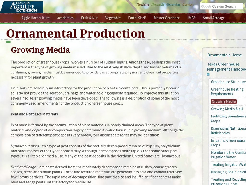 Texas Greenhouse Management: Handbook: Growing Media Handout Texas Greenhouse Management: Handbook: Growing Media Handout