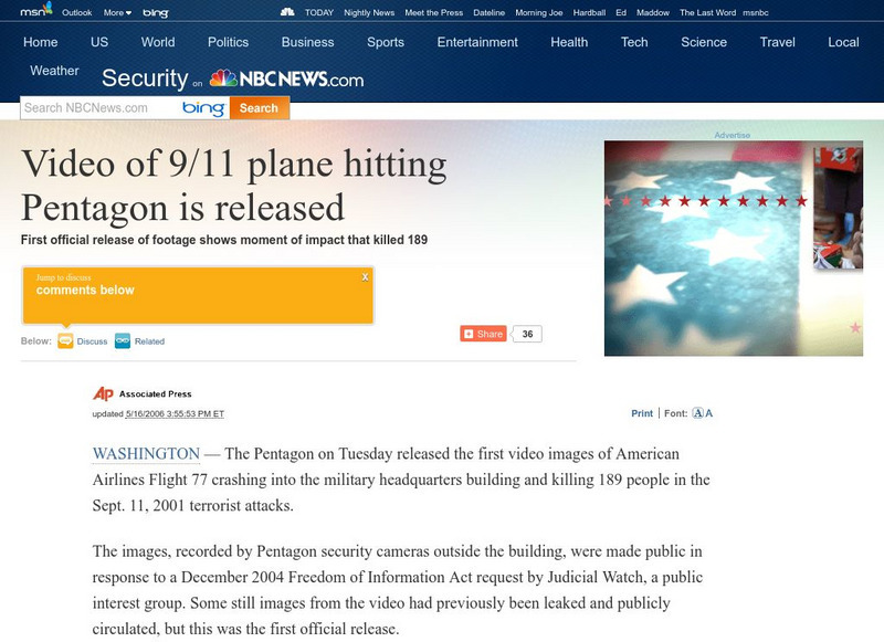 Msnbc: Video of 9/11 Plane Hitting Pentagon Is Released Website Msnbc: Video of 9/11 Plane Hitting Pentagon Is Released Website