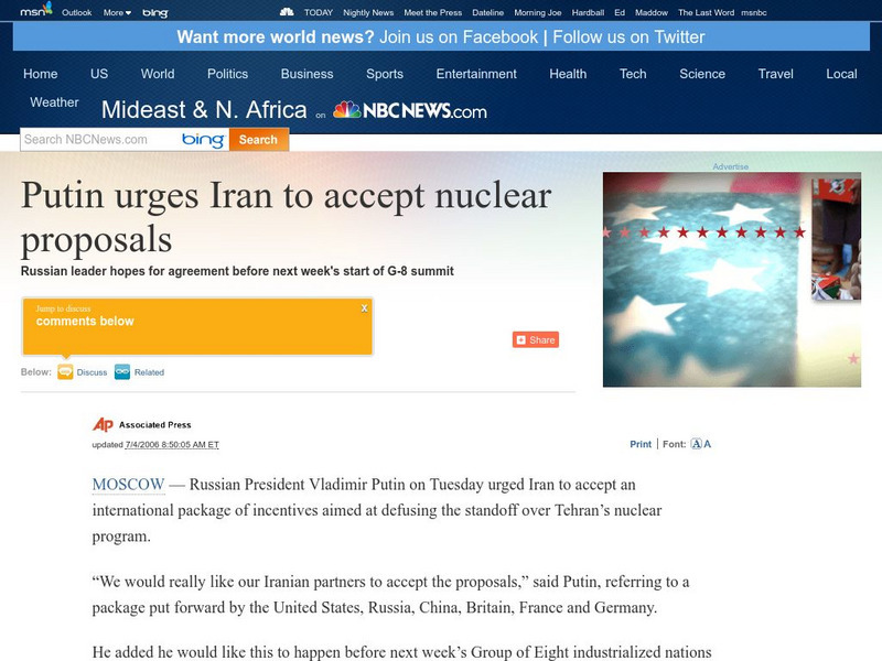 Msnbc: Putin Urges Iran to Accept Nuclear Proposals Article Msnbc: Putin Urges Iran to Accept Nuclear Proposals Article
