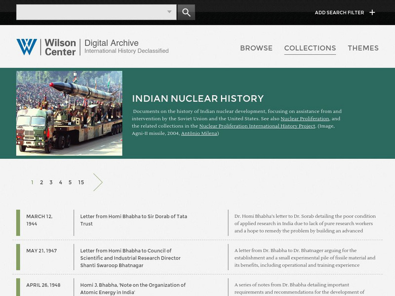 Wilson Center: Indian Nuclear History Primary