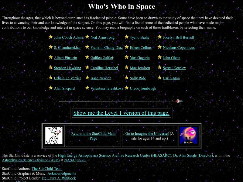 Nasa Star Child: Who's Who in Space (Level 2) Website Nasa Star Child: Who's Who in Space (Level 2) Website