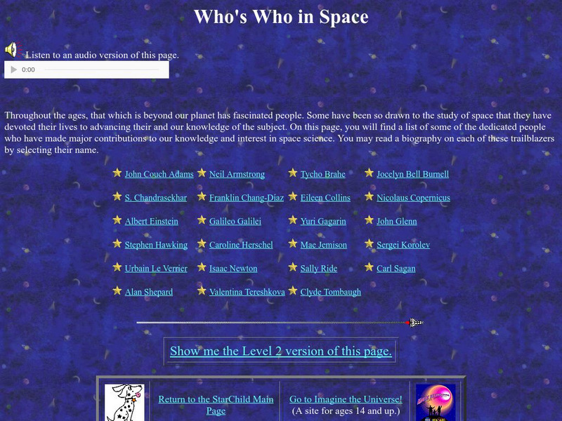 Nasa Star Child: Who's Who in Space (Level 1) Website Nasa Star Child: Who's Who in Space (Level 1) Website