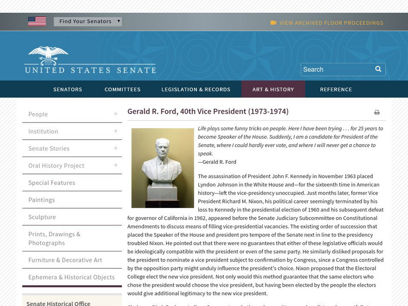 U.s. Senate: Gerald R. Ford, 40th Vice President (1973 1974) Handout