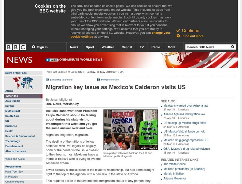 Bbc News: Migration Key Issue as Mexico's Calderon Visits Us Article Bbc News: Migration Key Issue as Mexico's Calderon Visits Us Article
