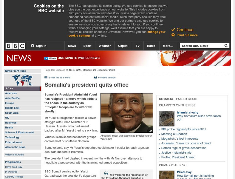 Bbc News: Somalia's President Quits Office Website