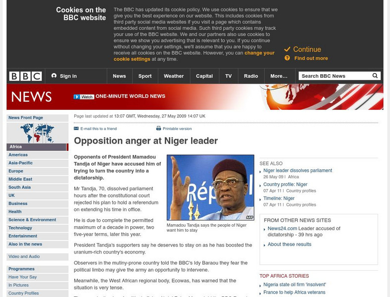 Bbc: Opposition Anger at Niger Leader Website