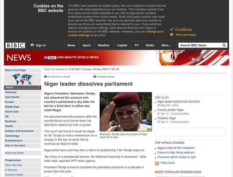 Bbc: Niger Leader Dissolves Parliament Website