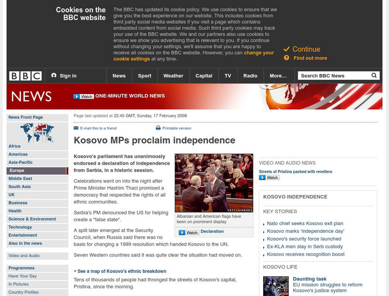 Bbc: Kosovo M Ps Proclaim Independence Article