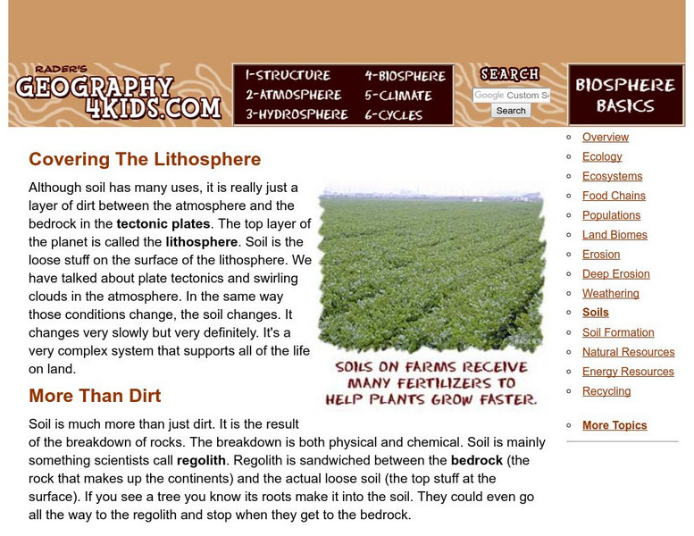 Geography4 Kids: Biosphere: Soils Handout Geography4 Kids: Biosphere: Soils Handout