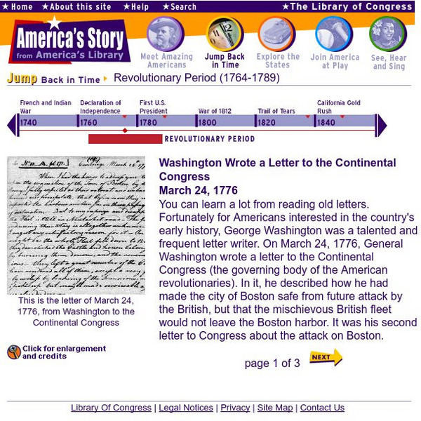 Loc: Washington's Letter to Continental Congress Handout