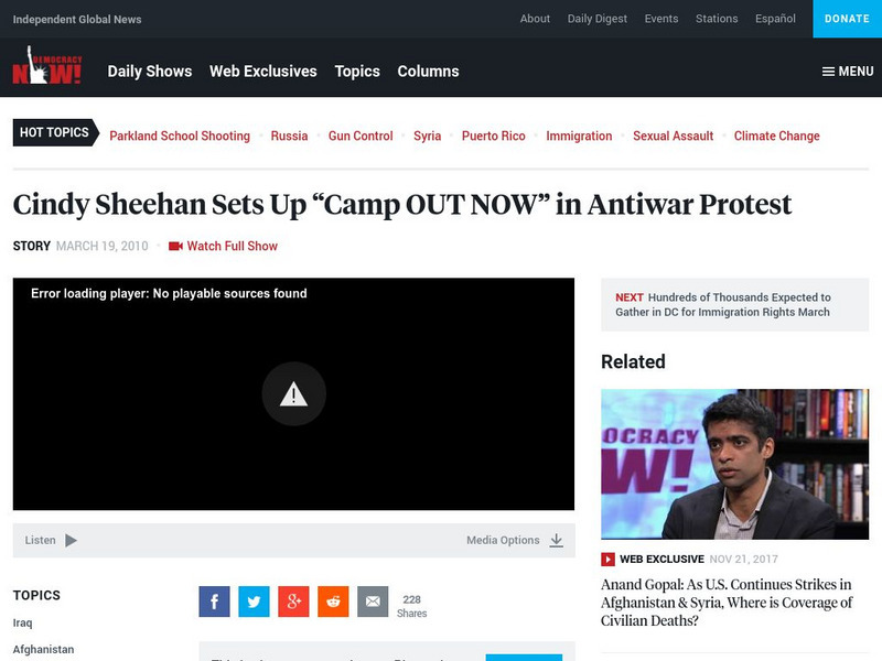 Democracy Now: Cindy Sheehan Sets Up Antiwar Protest Website
