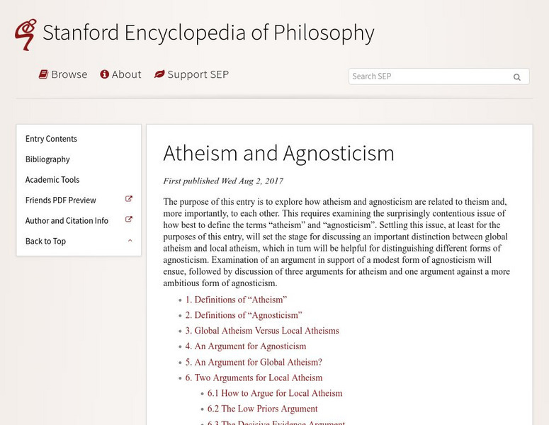 Stanford Encyclopedia of Philosophy: Atheism and Agnosticism Handout