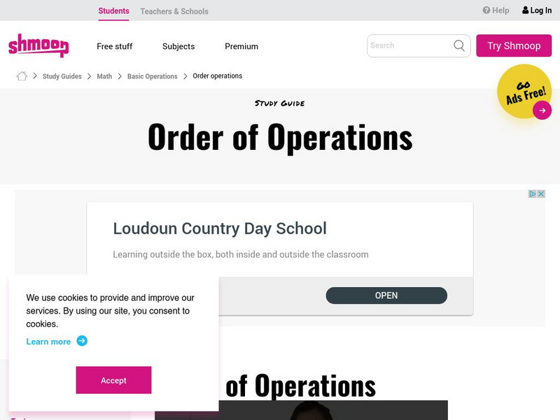 Shmoop: Basic Operations: Order of Operations Unit Plan Shmoop: Basic Operations: Order of Operations Unit Plan