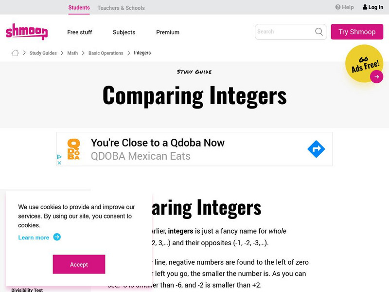 Shmoop: Basic Operations: Integers Unit Plan Shmoop: Basic Operations: Integers Unit Plan
